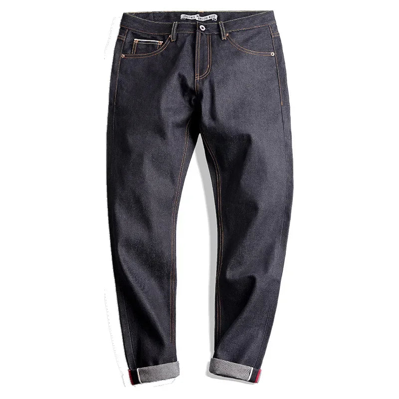 Maden Retro 14.5oz Selvedge Raw Denim for Men's Jeans with YKK Zipper Fly Embroidery Straight Jeans Classic Solid Color Trousers - Matrix Studios