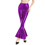 Women Shiny Flare Trousers Metallic Bell Bottoms Ruffle Wide Leg Pants Retro 70s Retro Disco Costume Stage Prom Club Trouser