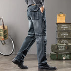 Autumn and winter new styles Men's Outdoor Wide Leg Workwear Multi-Pocket Jeans Straight fit plus size men's jeans  42 44 - Matrix Studios