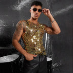 Sparkling Diamond Cut-Out See-Through Vest For Men - New Summer Style Sexy Nightclub Party Fishnet Beaded Outerwear Top - Matrix Studios
