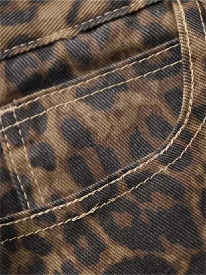 Tan Leopard Jeans Women Denim Pants Female Oversize Wide Leg Trousers Streetwear Hip Hop Vintage Clothes Loose Casual - Matrix-studios.com