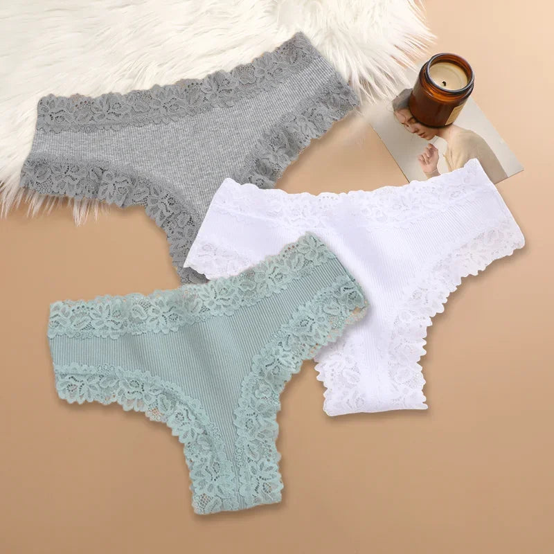 3Pcs/set Women Cotton Lace Panties Floral Intimate Underwear Trendy Patchwork Lace Briefs Female Soft Underpants Lingerie S-XL - Matrix Studios