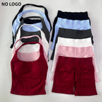 No Logo 2 Pieces Gym Set Women Backless Halter Tops High Waist Seamless Shorts Gym Suit Fitness Clothes Sportswear Workout Sets - Matrix-studios.com
