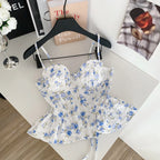 Sexy Slim  Corset ruffle print Chic Korean Camis Tank Top Basic Fashion Off Shoulder Summer Women Clothing - Matrix-studios.com