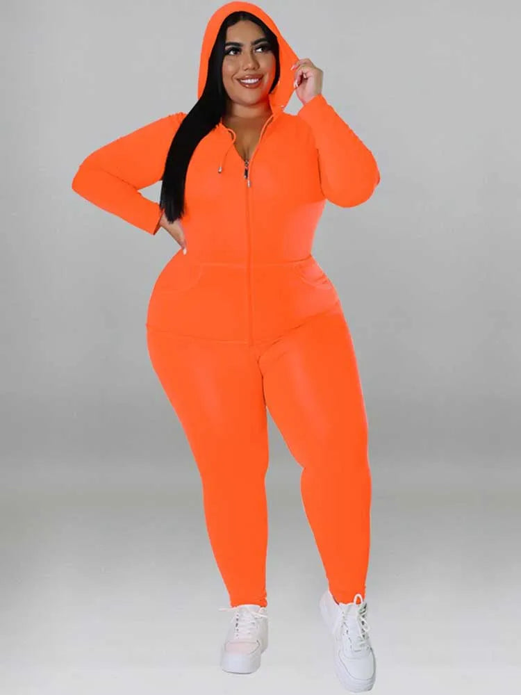 Plus Size Women 2 Piece Set Outfit Stretchy Hoode and Pant Trouser Suits New in Matching Sets Fall Workout Outfits Tracksuit - Matrix-studios.com