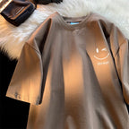 Men Women's Smiling Face Funny Fashion Couple Short Sleeved T-shirt American Basic Simple Oversized Loose Boys' Pullover Top - Matrix-studios.com
