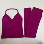 2 Pieces Set Yoga Leggings Set Women Backless Tank Tops High Waist Scrunch Gym Suit Fitness Clothes Outfit Yoga Set - Matrix-studios.com
