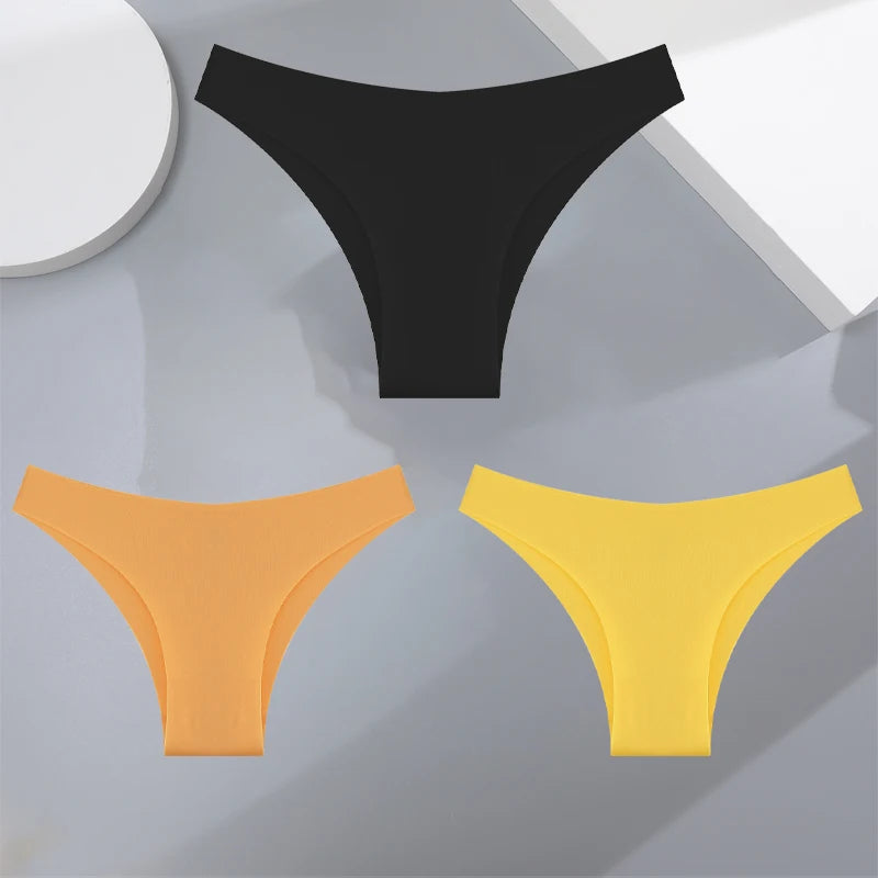 3Pcs Ultra-thin Seamless Silk Underwear Women's Panties Sexy Low-Waist Stretch Bikini Solid Color Briefs Lingerie XS-XXL Fashion - Matrix Studios