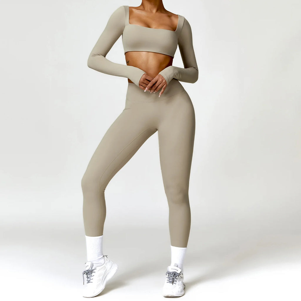Summer 2PCS Yoga Suit Sports Set Women Quick-Dry Gym Set Women Tracksuit Running Workout Long Sleeve Sports Shirt Yoga Clothing - Matrix-studios.com