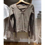 Pink Striped Slim Long Sleeve Tees Women Spring Casual Cotton O-neck Tshirt New Tops Clothes Sweet Cute  Vintage T-shirts Y2K - Matrix-studios.com