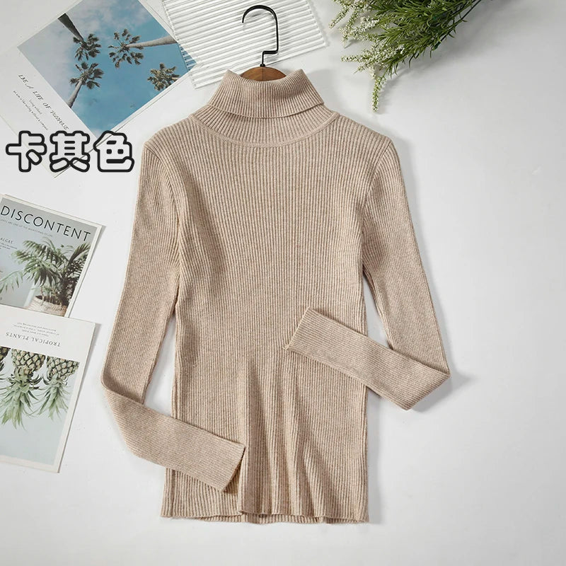 2026 Simple Women Turtleneck Sweater Winter Fashion Pullover Elastic Knit Ladies Jumper Casual Solid Black Female Basic Tops - Matrix Studios