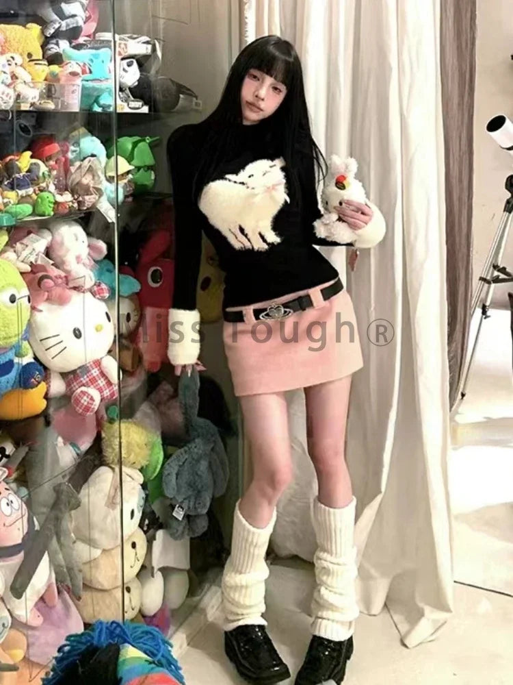 Winter Vingate New 2 Piece Set Women Patchwork Elegant Y2k Knitted Skirt Suit Female Korean Fashion Design Casual Belt Set 2025 - Matrix-studios.com