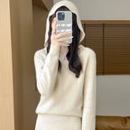 Women Autumn Winter Clothing Hooded Collar Pullover 100% Merino Wool Sweater New Fashion Cashmere Tops Bottoming Knitwear Soft - Matrix Studios