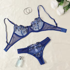 Purple Fancy Lingerie Set Female Underwear Embroidery Flower Bra And Panty Sets Women Outfits - Matrix-studios.com