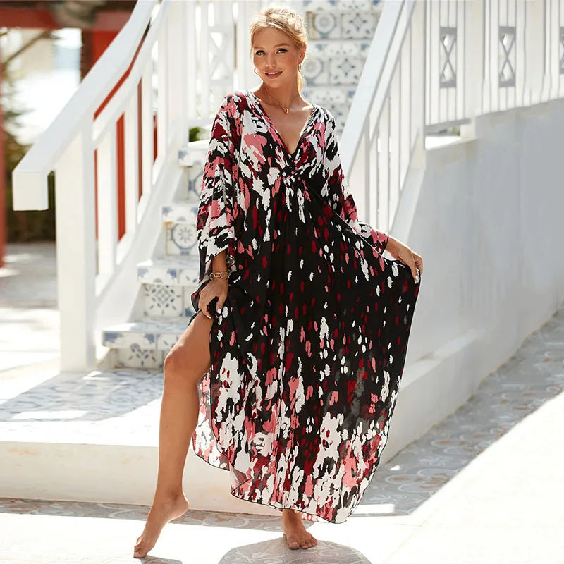 Plus Size Womens Animal Print Kaftan Dresses Caftans Swimwear Coverups Summer Bathing Suit Long Beach Dress - Matrix Studios