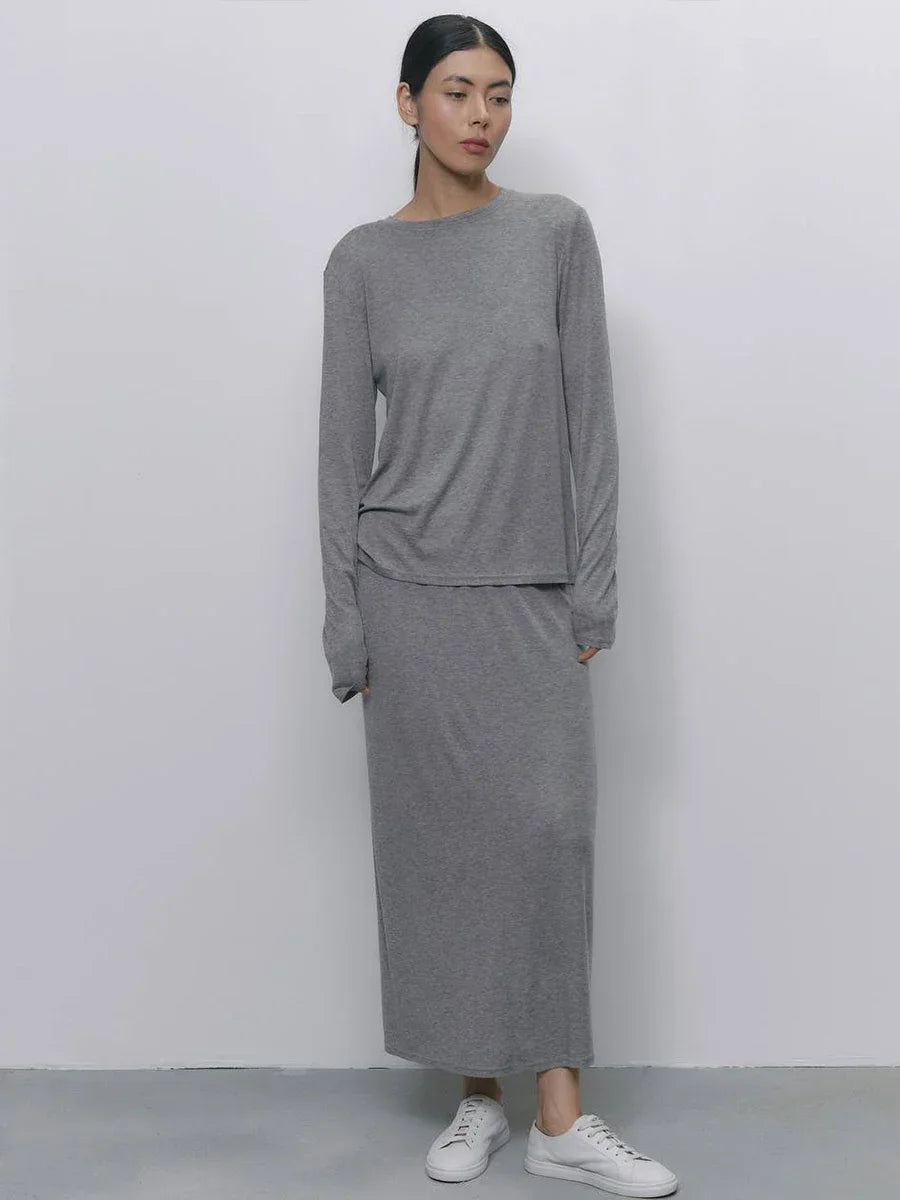 Hirsionsan Modal Soft Loose Sets Women 2026 Casual Two Pieces Long Sleeve T Shirts and High Waist Dresses Outfits Tracksuit - Matrix-studios.com