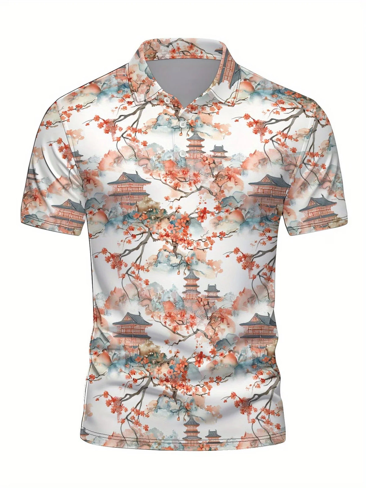 Japanese Cherry Blossom Pattern Polo Shirt For Men Women 3D Print T-Shirts Harajuku Street Short Sleeve Lapel Polo Tops Tees - Matrix-studios.com
