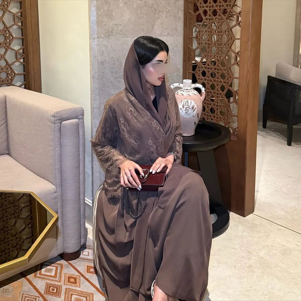 Eid Women Lace Abaya Open Dress Ramadan Abaya Party Vestidos Largos Muslim Jalabiya Morocco Kaftan Dubai Islam Arab Long Robe - Matrix-studios.com
