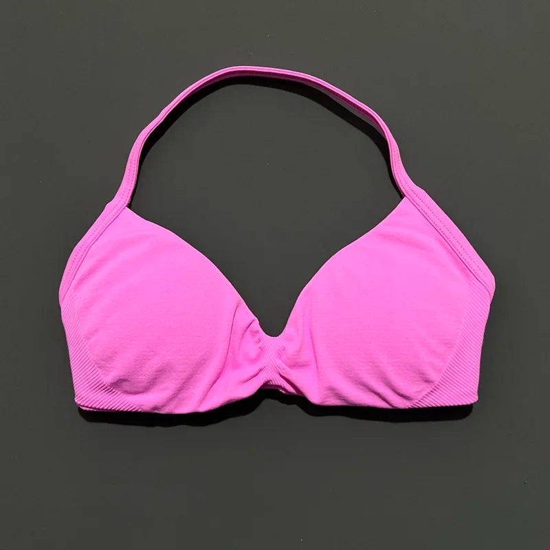 HISTELLO Sports Bra Push Up Strappy Sexy Open Back Gym Crop Top Removable Cups Women Workout Clothing Gym Top Halter Sport Bra - Matrix Studios