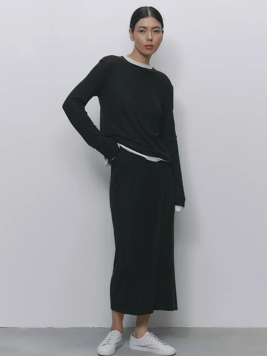 Hirsionsan Modal Soft Loose Sets Women 2026 Casual Two Pieces Long Sleeve T Shirts and High Waist Dresses Outfits Tracksuit - Matrix-studios.com