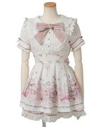 Summer Y2K Harajuku Japanese Subculture Kawaii 2 Piece Set Women's Short Sleeve Bow Printed Dress + Lace Mini Skirt Sweet Outfit - Matrix-studios.com
