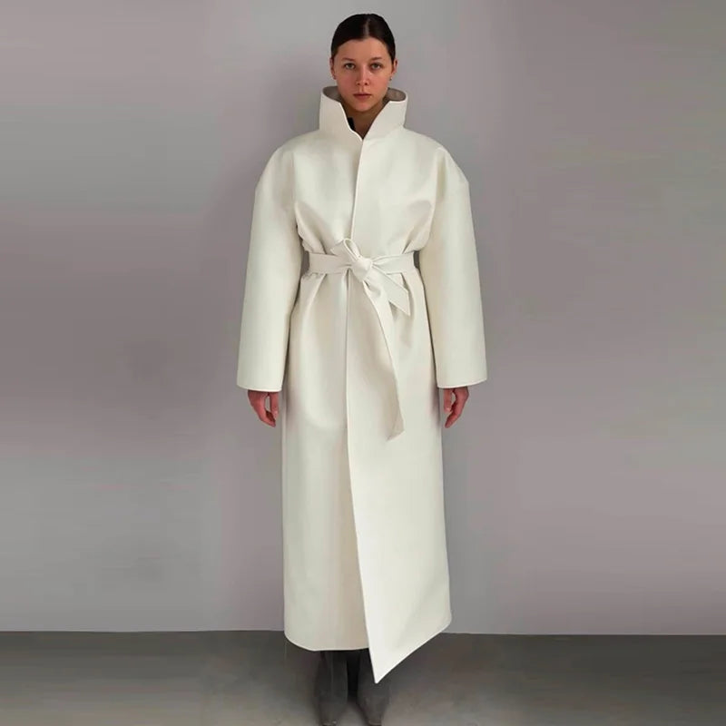 Women Cropped PU Leather Jacket Stand Collar Wide Flare Sleeve Asymmetrical Wrap Open Front Coat 2026 Autumn Chic Loose Jackets - Matrix Studios