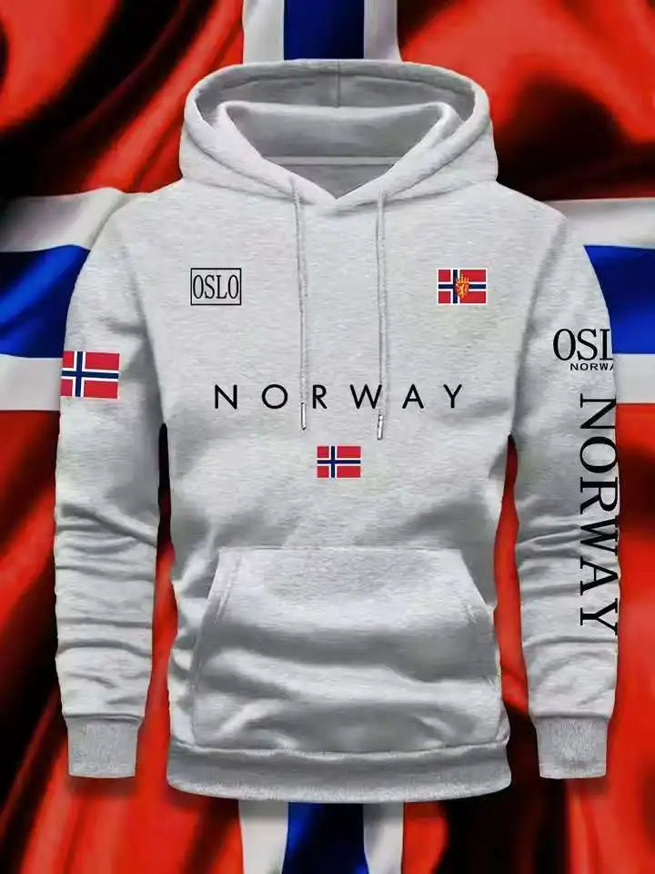 NORWAY printing Autumn winter models Men's Fleece windproof Warm Cotton Oversized Hoodie Outdoor Commuter Men's High Elastic top - Matrix Studios