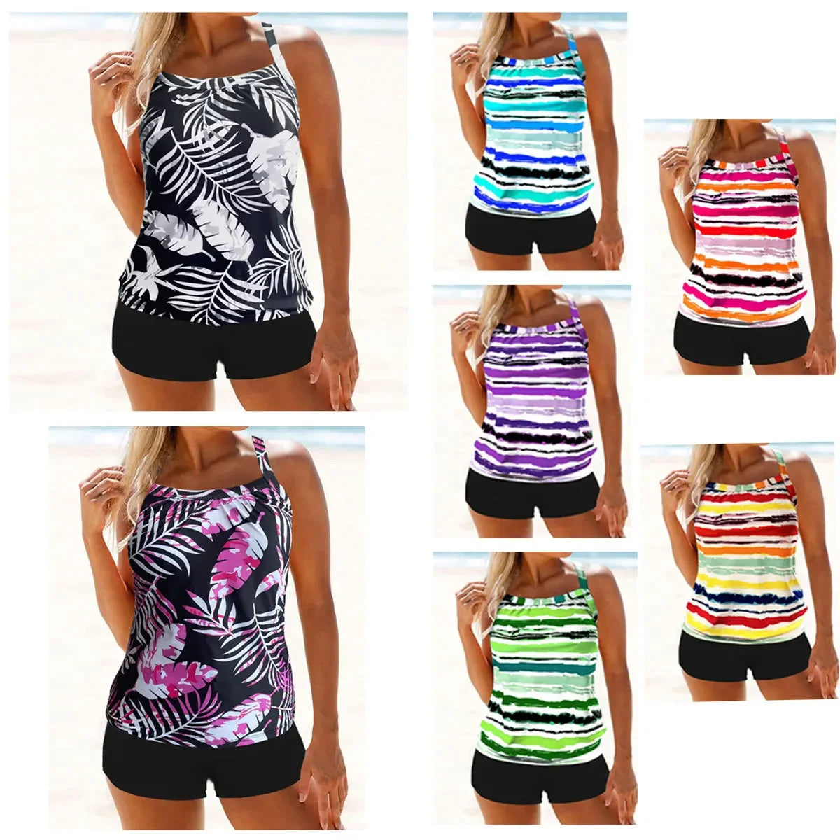 Hot Sale Of The Season Sexy Conservative Floral Print Tankini Swimsuit Women's Separate Briefs Cross-Border Set Female Swimwear - Matrix-studios.com