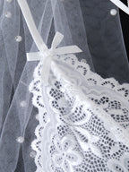 White Embroidered Lace Falafan Dress Set - Sexy Lingerie for Women - Sexy Bra Set with Strap Design on the Back 21077 - Matrix-studios.com