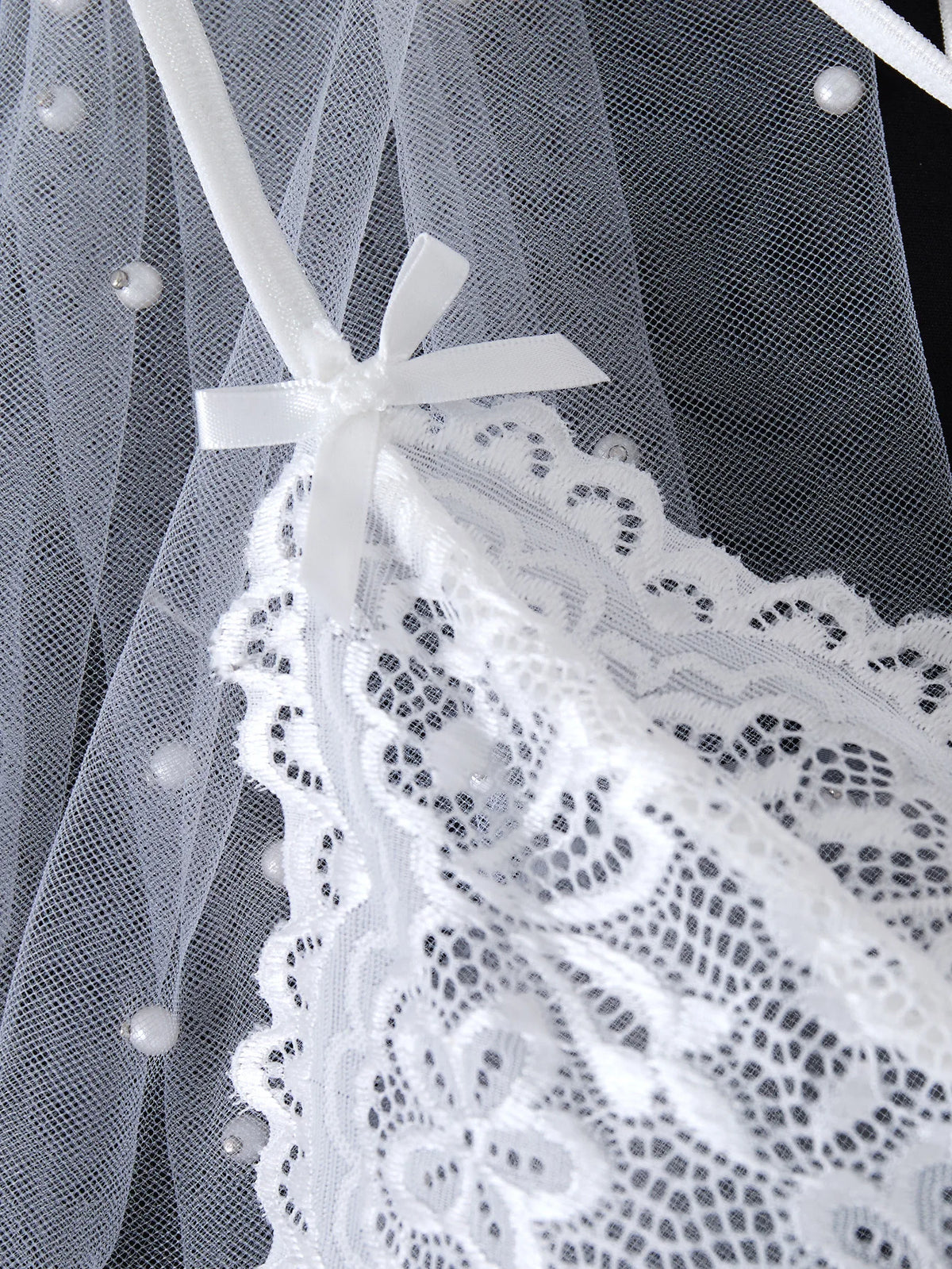 White Embroidered Lace Falafan Dress Set - Sexy Lingerie for Women - Sexy Bra Set with Strap Design on the Back 21077 - Matrix-studios.com