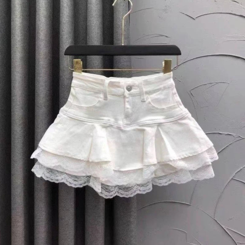 Women's Blue Black Riveted Belt Denim Skirt Y2K Harajuku High Street Fashion 90s Sexy A-line Mini Skirt Summer Clothing 2026 New - Matrix-studios.com