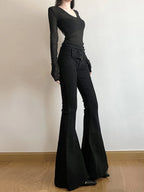 Women's Black Jeans Flare Pants Y2k Retro Emo 2000s Streetwear Fashion Trousers Harajuku Wide Yoga Pants 90s Aesthetic Clothes - Matrix-studios.com