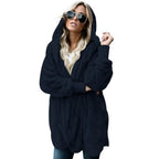 Women Autumn Winter Double-faced Fur Fleece Faux Fur Medium Style Hooded Warm Thick Coat Casual Solid Long-sleeved Fur Overcoat - Matrix Studios