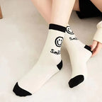 5/10 Pairs Happy Face Crew Socks , Cartoon Cat Breathable Cotton Mid Tube Socks, Women's Stockings & Hosiery - Matrix Studios