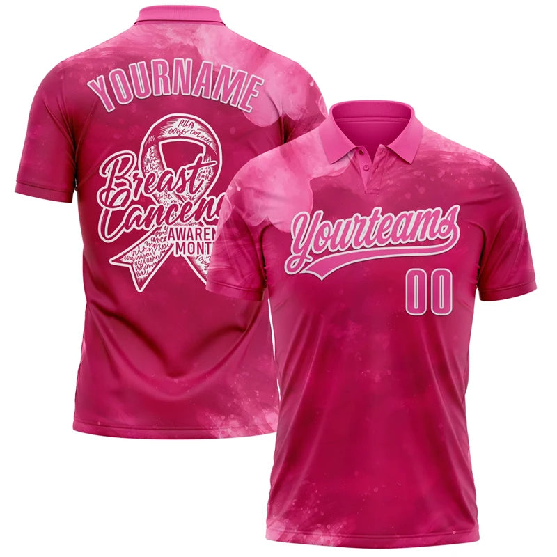 Breast Cancer Awareness Customized Polo Shirt Unisex Custom Name Number Loose Lapel Short Sleeve Golf Shirts Summer Outdoor - Matrix-studios.com
