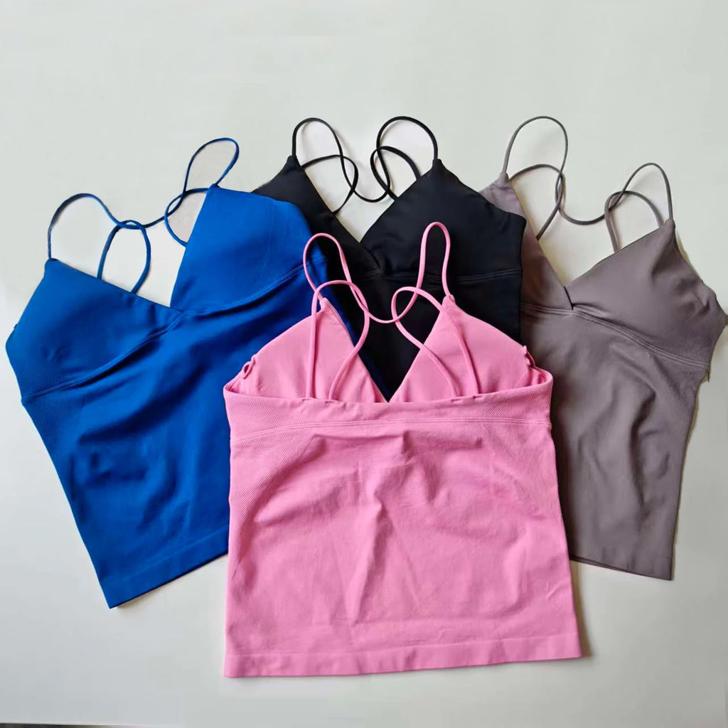 NCLAGEN Vision Twist Front Longline Top Women's Seamless Thin Straps Yoga Gym Workout Vest Running Tank Tops Fitness Clothing - Matrix-studios.com