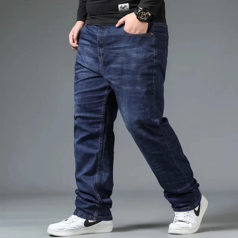 Plus Size Men's Jeans 10XL(160kg) Straight Leg Stretch Denim Pants For 160KG Heavyweight Blue/Black Big & Tall Casual Trousers - Matrix Studios
