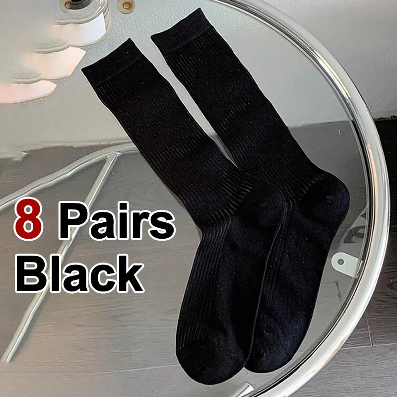 4/8 Pairs Women Solid Color Striped calf Socks Fashion Korean Version Simple Spring Summer Breathable Comfortable Stacking Socks - Matrix Studios
