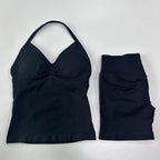 No Logo 2Pcs Gym Set Women Backless Tank Tops High Waist Scrunch Seamless Shorts Gym Suit Fitness Clothes Activewear Workout Set - Matrix-studios.com