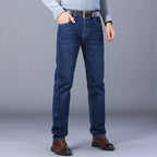 2025 men's fashion business jeans classic style casual elastic slim fit jeans men's denim pants black blue - Matrix Studios