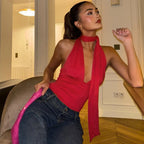 Dulzura V-Neck Sleeveless Halter Backless Bodycon Corp Top Solid Sexy Elegant Y2K Top Party Clubwear Street Summer Vest - Matrix-studios.com