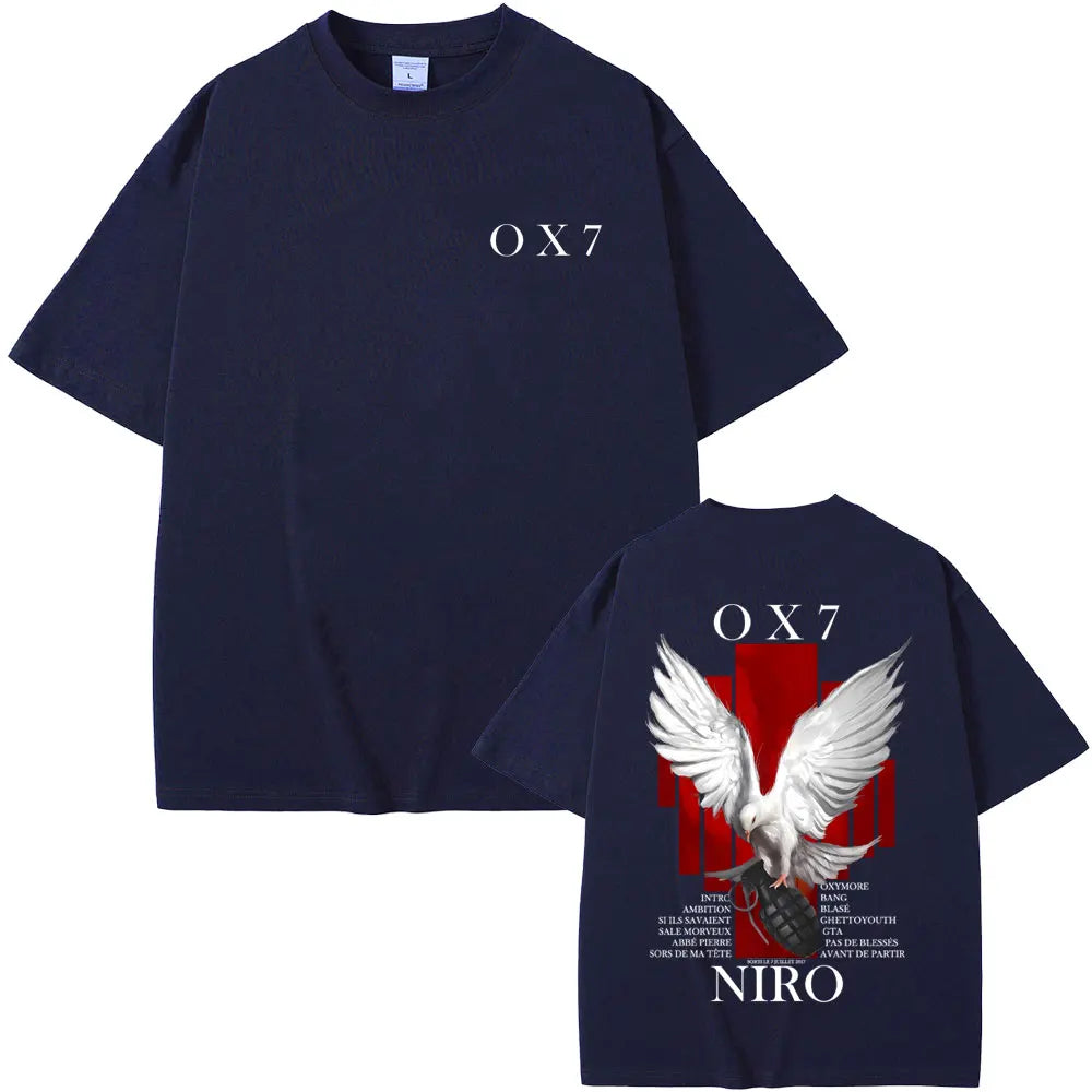 Rapper Niro OX7 Album Graphic T-shirt Men Women Hip Hop Fashion Pop Music T-shirts Male Casual Cotton Vintage T Shirt Streetwear