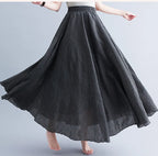 28-Color Mori Girl Literary Cotton Linen Dress Elastic Waist A-line Expansion Skirt Solid Color Ethnic Style Women Long Skirts - Matrix-studios.com
