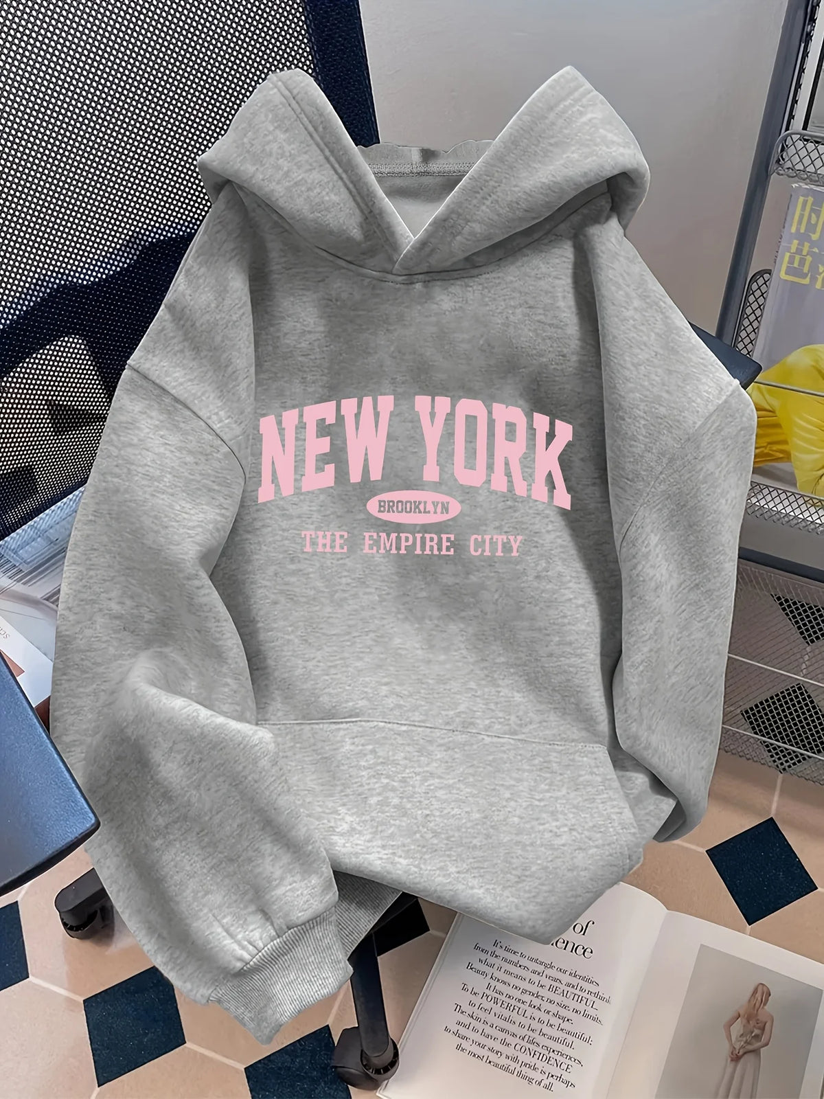 Women Loose Letter Pattern Fashion Hoodie Casual Style Geometric pattern Hooded Collar Casual Long Sleeve Pullover with Pockets - Matrix Studios