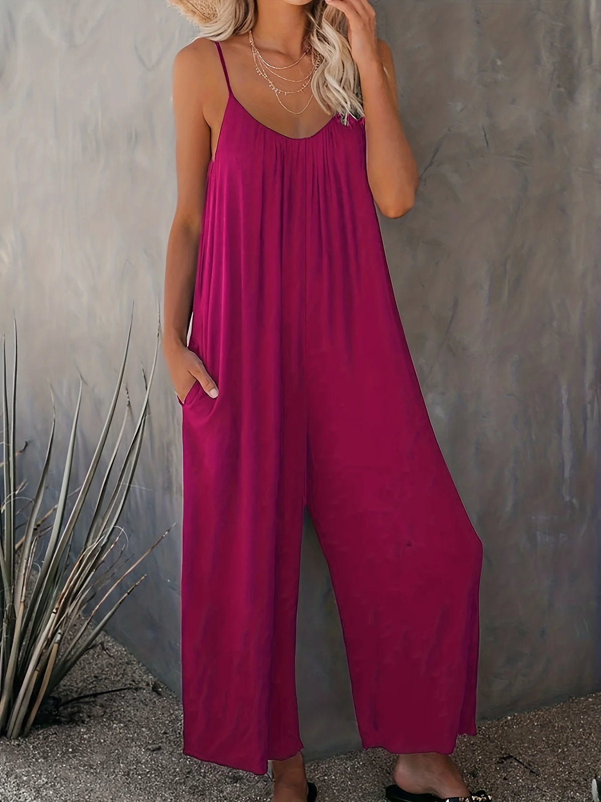 Plus Size Women's 2025 Summer Jumpsuit - Sleeveless Wide Leg Romper with Side Pockets, Casual One Piece Outfit - Matrix Studios