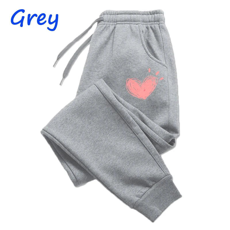 Women Cute Heart Printed Sweatpants Autumn Winter Cotton Long Pants Jogger Trousers Casual Sports Fitness Women Sweat Pants - Matrix-studios.com