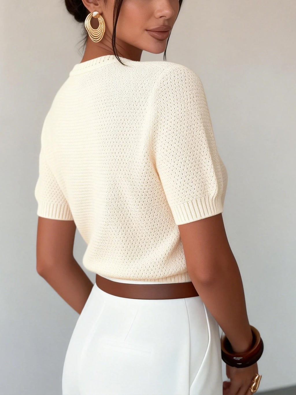 New Autumn, Spring, and Summer Niche Knit Cardigan for Women, Designed in a Lazy Style, Sweater Jacket, Beige Fitted Round-Neck Cardigan, Casual and Elegant Autumn/Winter Jacket, Basic Versatile Style for Urban Commuting, Sty - Matrix Studios