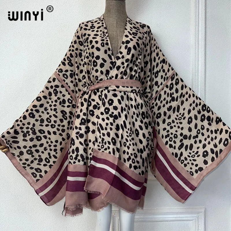 WINYI New Leopard Print Semi-Perspective Sexy Cardigan African Beach Wear Cover-Ups Kimono Beach Outfits for Women Holiday Dress - Matrix Studios