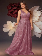 Plus Size Luxury Deep V-Neck Sequins Blue Evening Dress Women Elegant V-back Wedding Party Long Prom Cocktail Dresses - Matrix Studios
