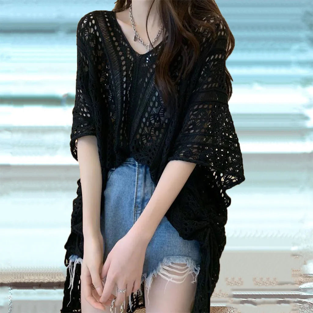 Women's Swimwear Crochet Lace Beach Cover Up Bikini Swimsuits Knitted Cover Up Dress Womens Swimsuit V Neck Side Split Beachwear - Matrix Studios